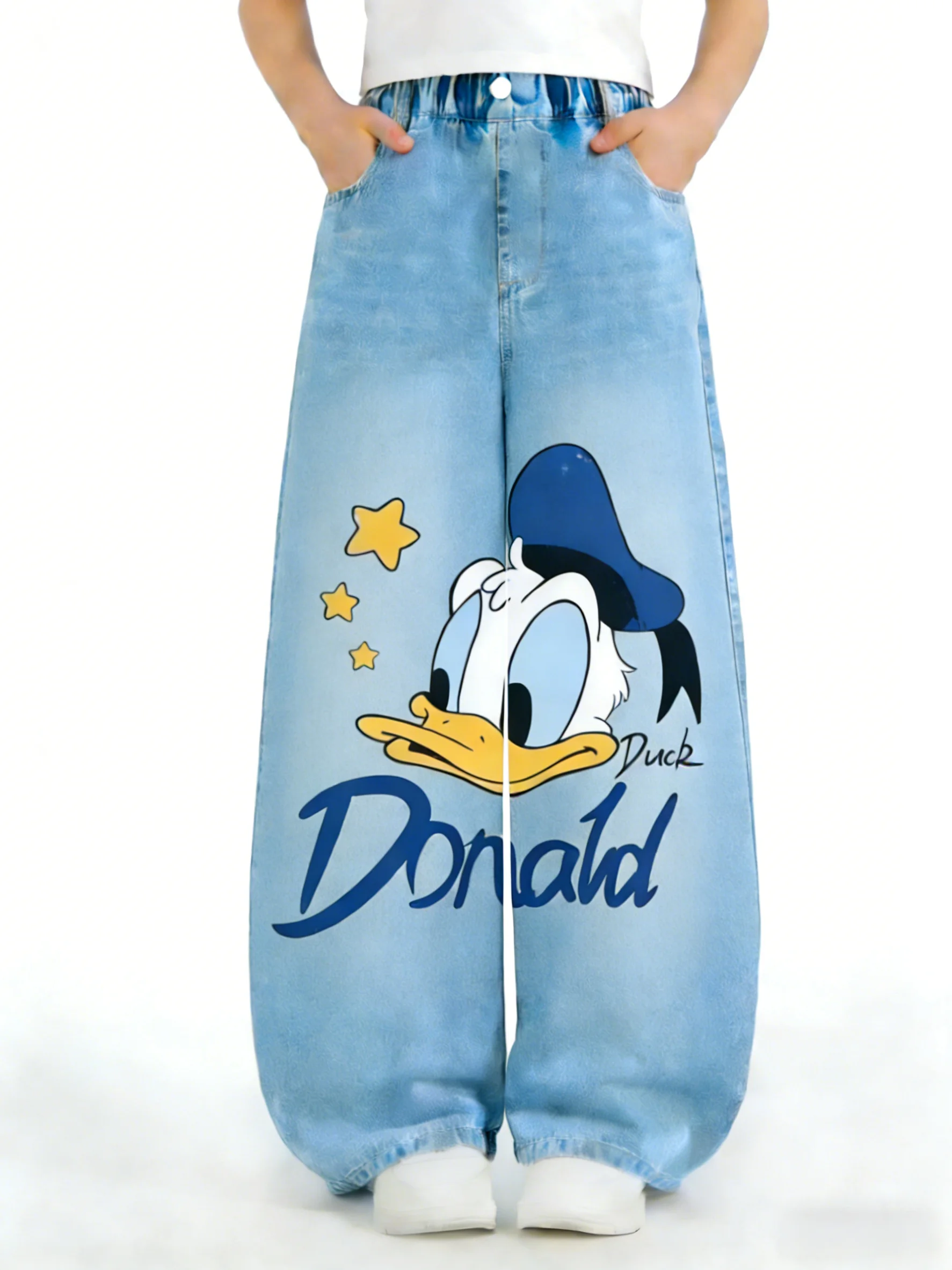 

Donald Duck Disney Girls' Cowboy Jeans Versatile Cartoon Straight-Leg Pants for Girls, Spring, Autumn, and Winter Children's