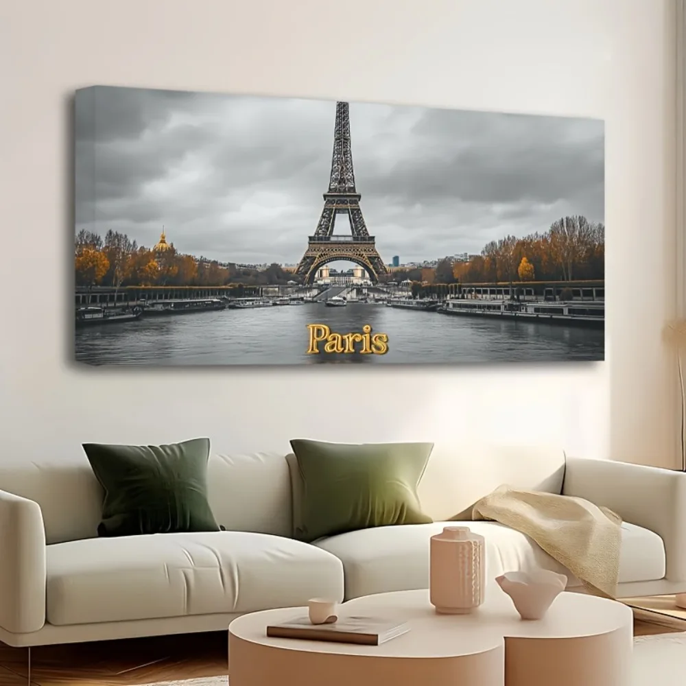 1.5 inch thick pine solid wood frame, Eiffel Tower, living room mural, Paris picture painting, artwork home decor