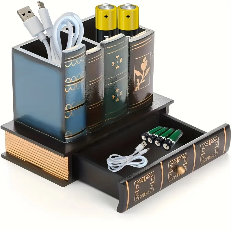 Vintage European Wooden Pen Holder - Creative Desk Organizer and Decorative Storage Box
