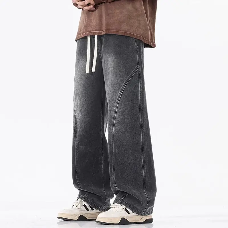 

Новинка 2025 года, мужские джинсы, свободные прямые повседневные длинные брюки в американском стиле в стиле ретро, весенне-осенние модные брендовые повседневные длинные брюки