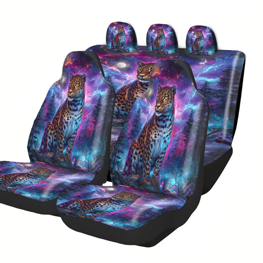 2-5 Seat Set Car Seat Covers Vibrant Starry Sky Leopard Print Polyester Universal Fit Premium Protection For Truck SUV Off-Road