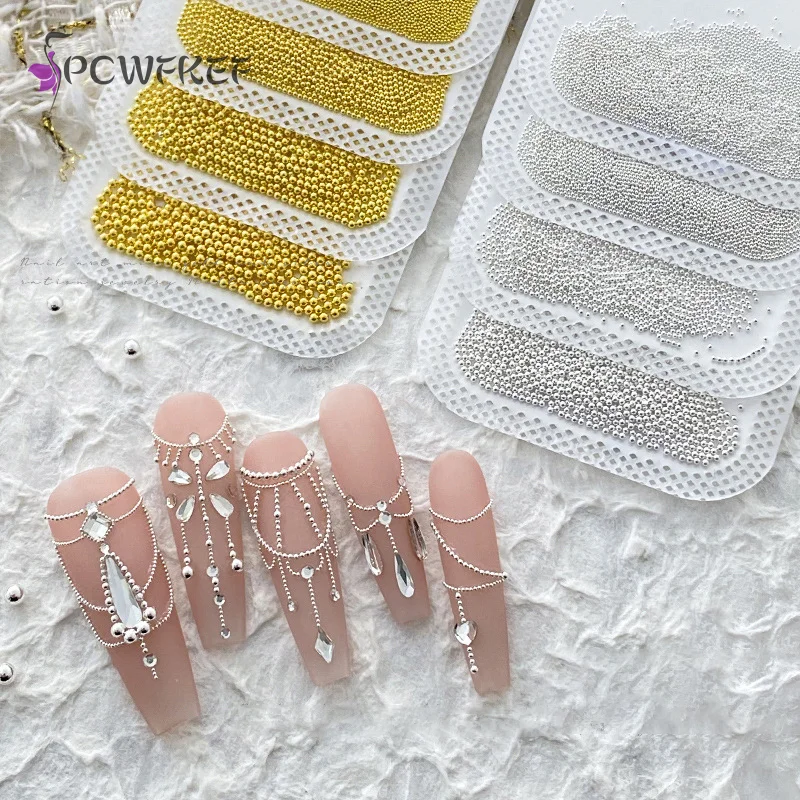 Cuentas de Caviar para manicura, microcuentas de Metal para decoración de uñas, diamantes de imitación en 3D, 0,4mm-3mm