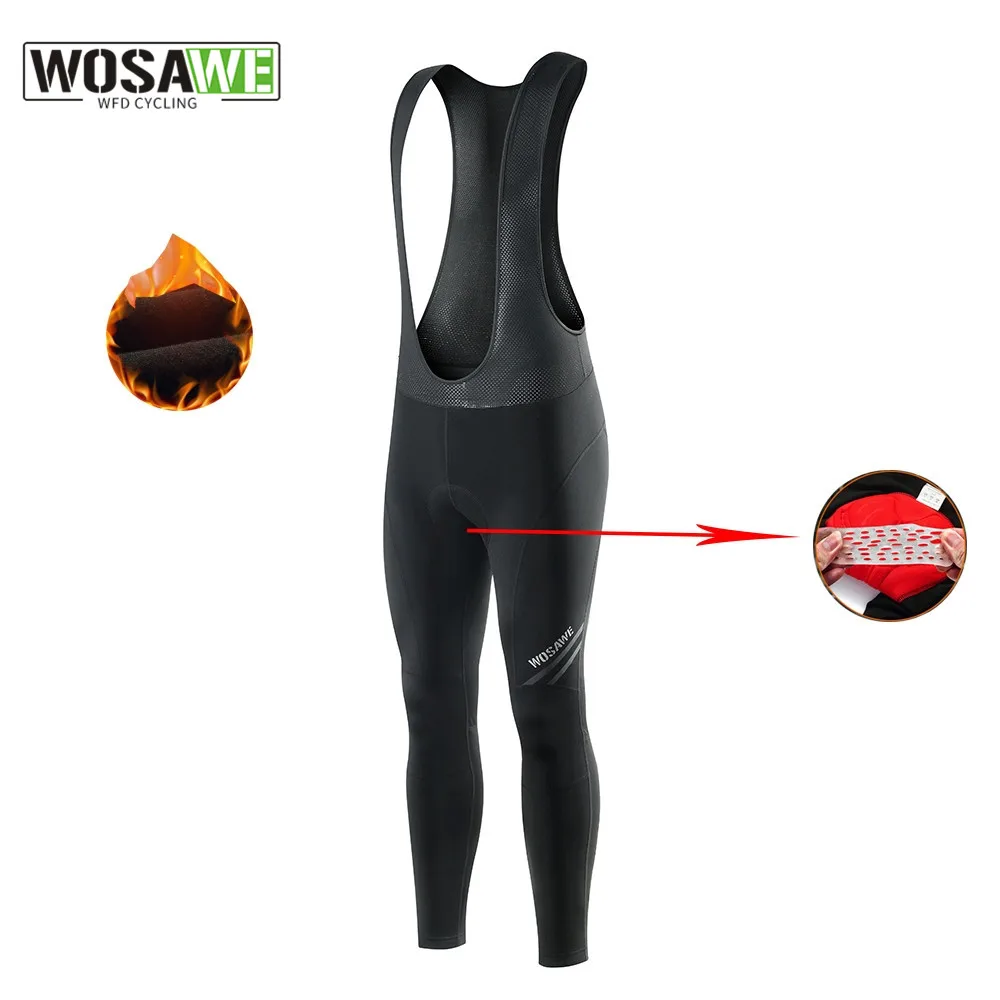 

Wosawe Winter Cycling Bib Pants Hot Thermal Fleece Tights Windproof Cycling Shorts Warm 3D Sponge Pad Cycling Pants Bib Trouser