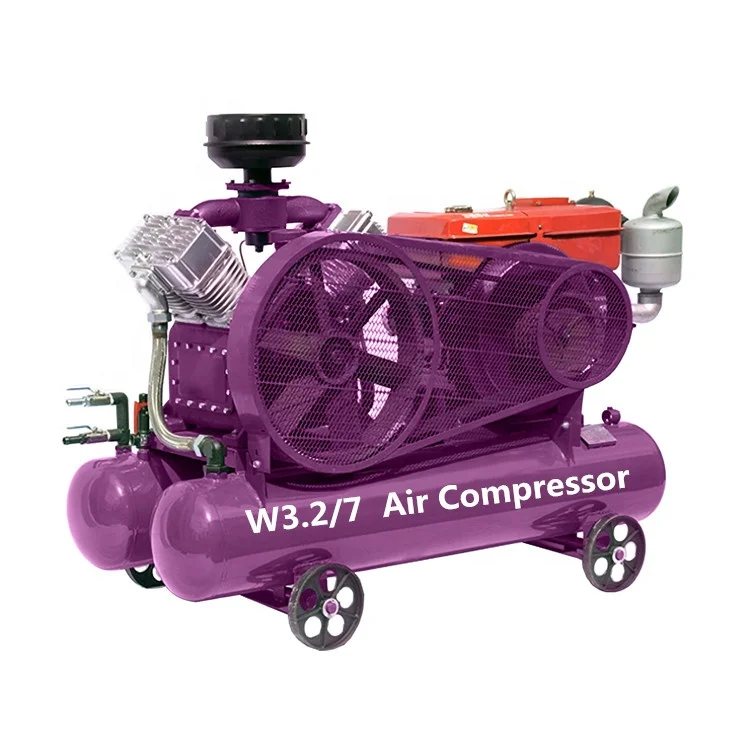 Portable Mini Air Compressor W3.2/7 7bar Reciprocating Diesel Piston Air Compressor Machine