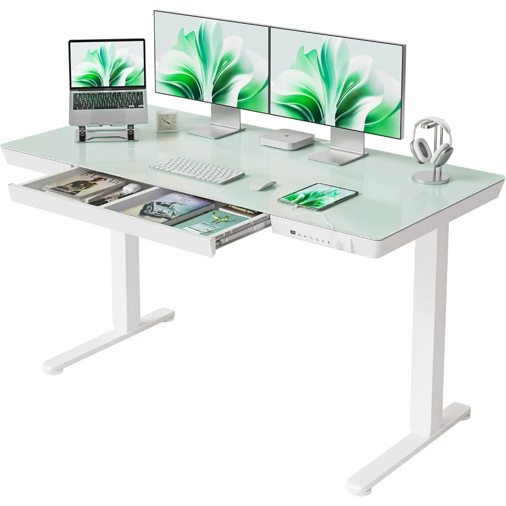 

55 × 24 Electric Standing Desk with Drawers, Adjustable Height Desks, One-Piece Quick Install Adjustable Sit Stand Desk