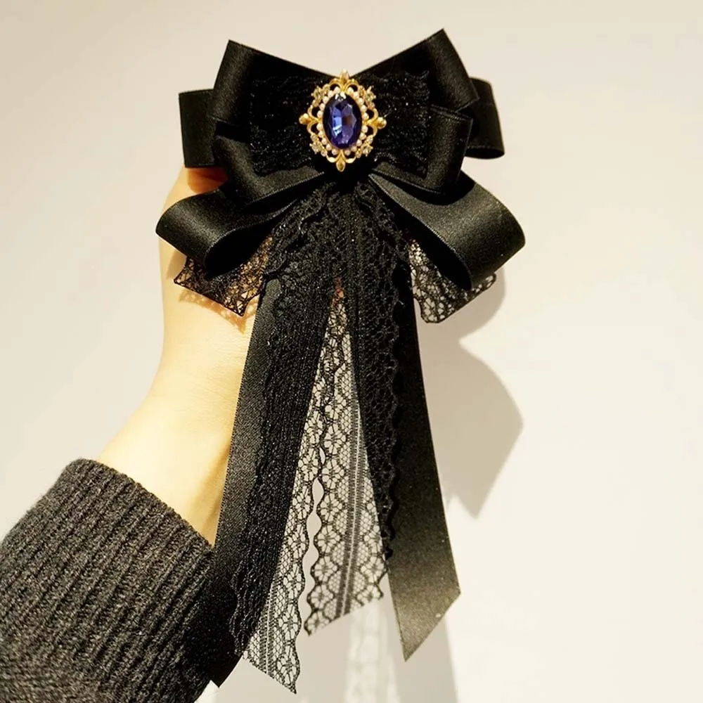 

Rhinestone Pearls Tie Black Tassels Hand-beaded Lace Necktie Academic Style Geometric Decoration Shirt Tie JK Uniform Decoration