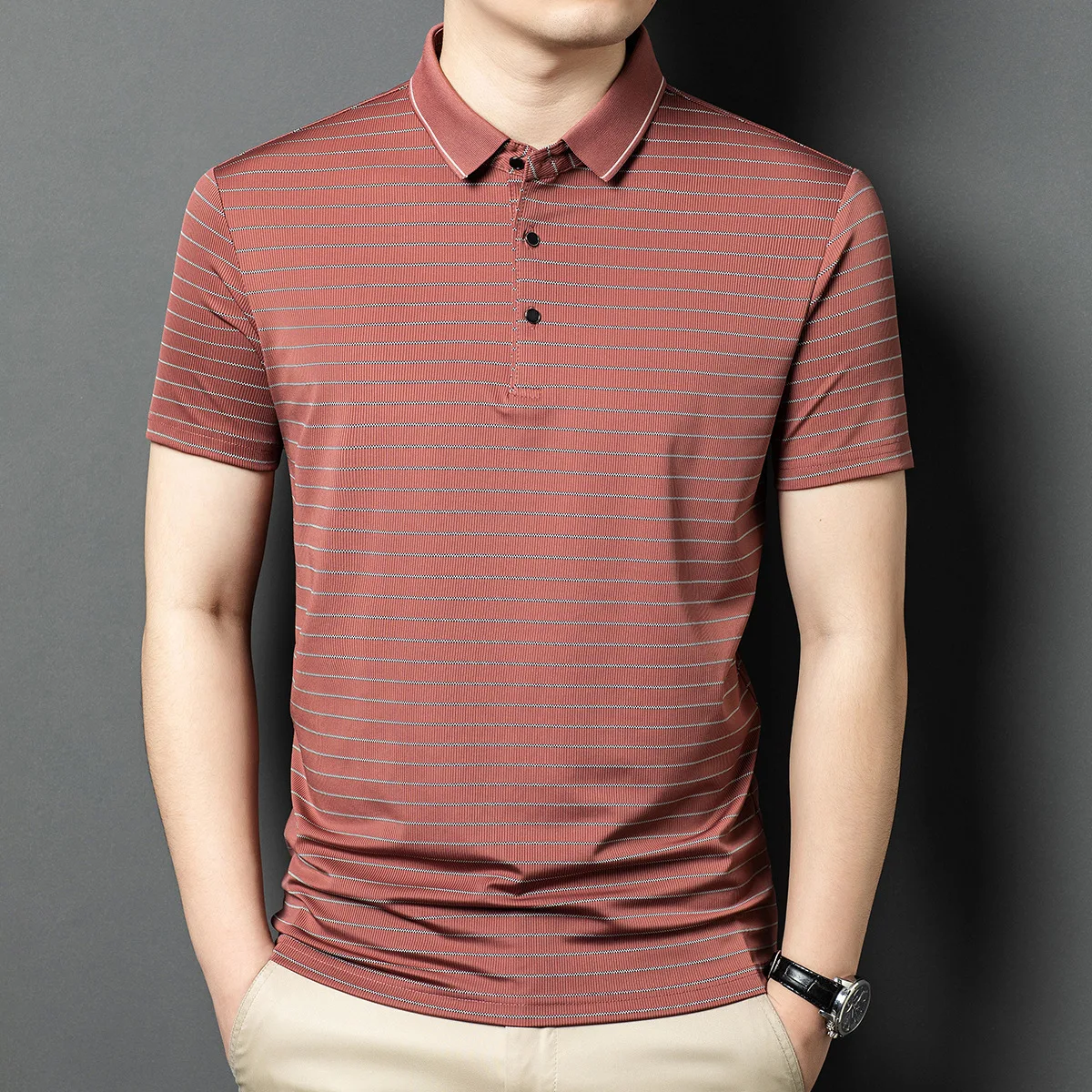 Men's T-shirt Short-sleeved Casual 2026 Summer Thin Ice Silk Lapel Business Dad Wear Cool Breathable Polo Shirt