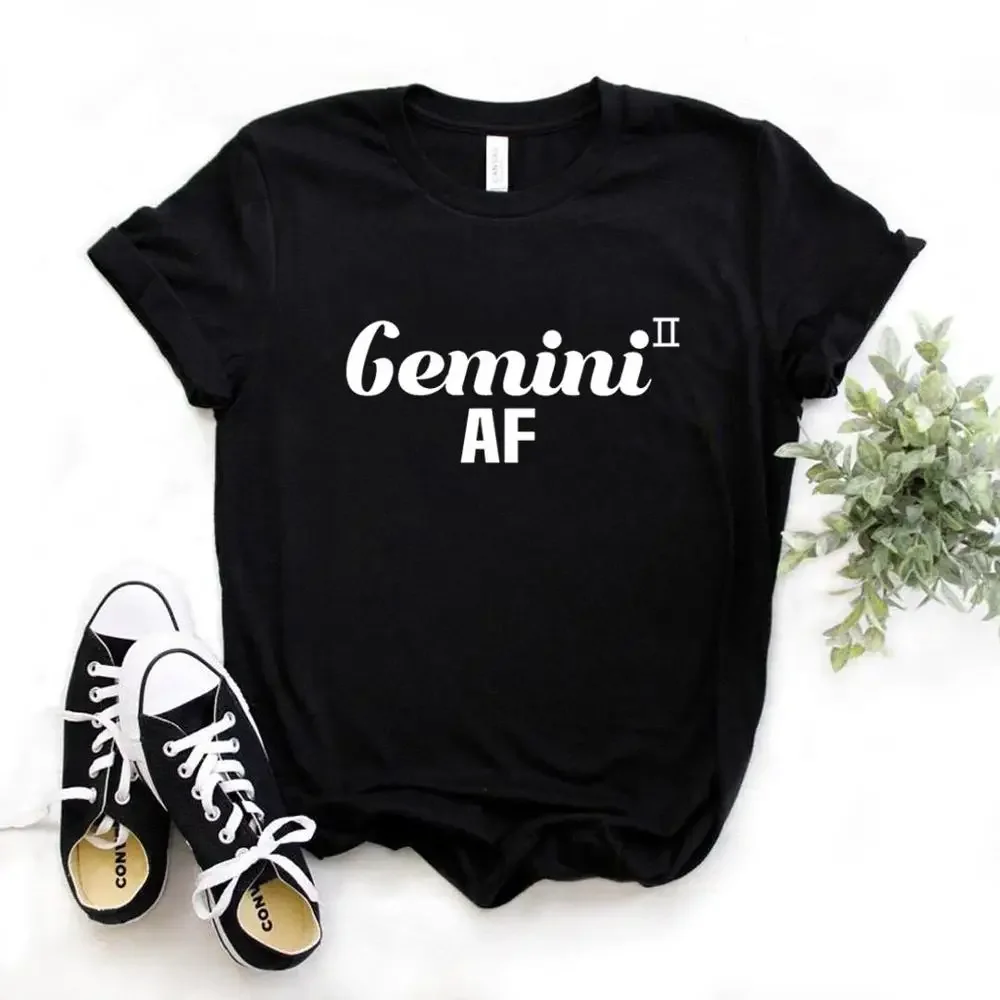 Gemini AF Print Women T Shirt Casual Vintage Loose Top for Young Girl Graphic Soft Creative Breathable Short Sleeve Hipster Tee