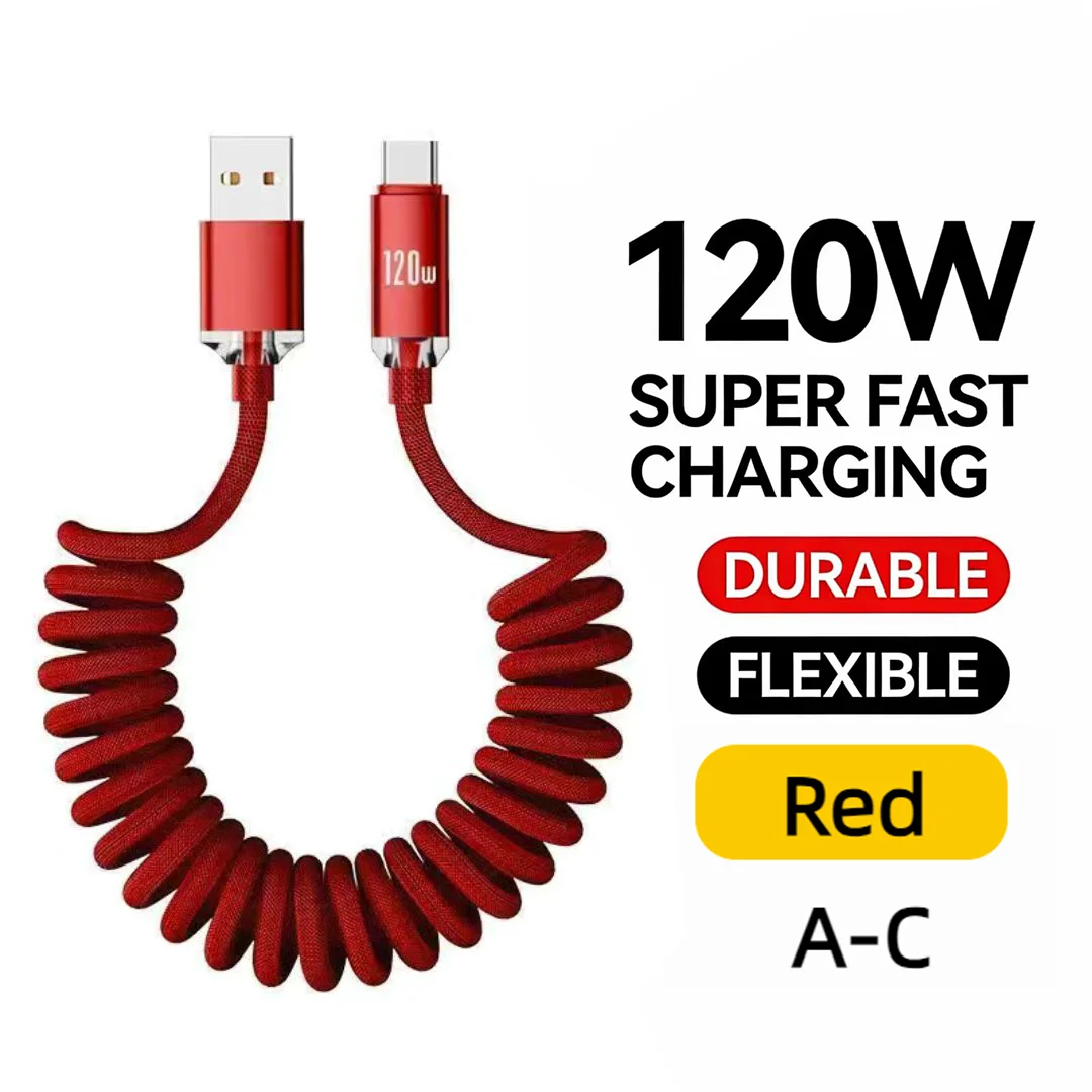 NNBILI 120W Auto USB-A naar USB-C Snellader voor Samsung S26 Xiaomi Huawei USB-C naar USB-C Telescopische Kabel voor iPhone 17 16