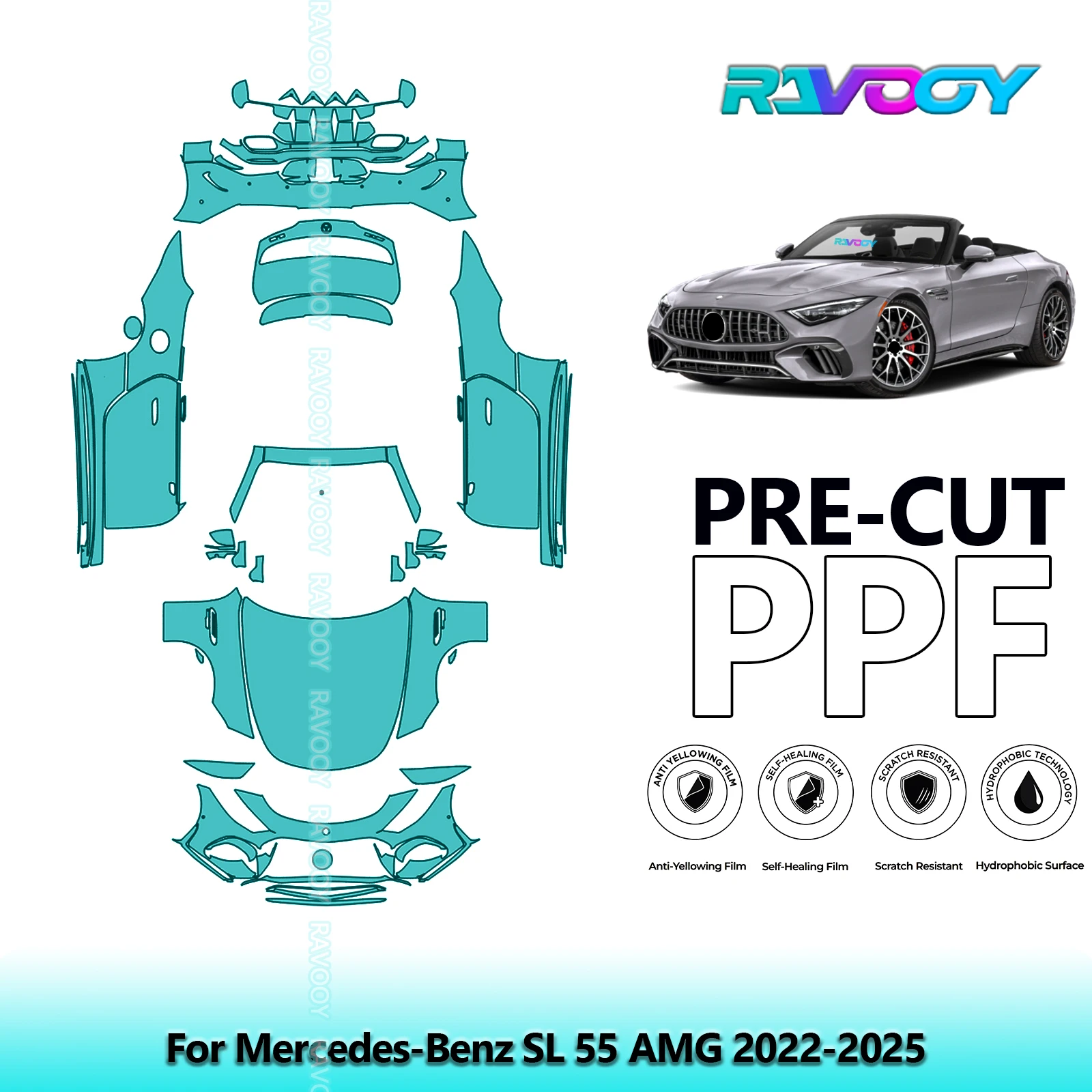 

Полный автомобильный прозрачный бюстгальтер, предварительно вырезанная защитная пленка PPF для Mercedes-Benz SL 55 AMG 2022-2025