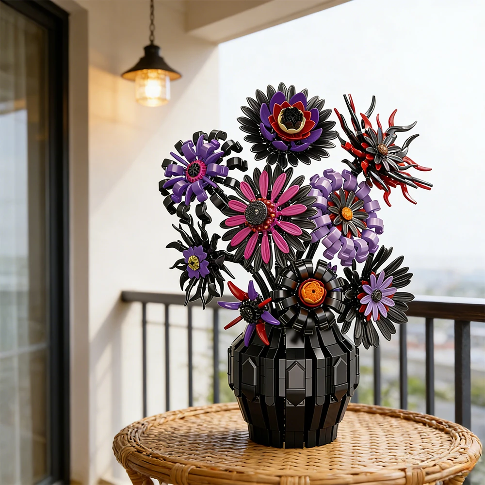 

Flower Pot Eternal Bouquet Vase Model Bricks Gothic Dark Night Flower Building Blocks DIY Ornament Kids Toys Adult Romantic Gift