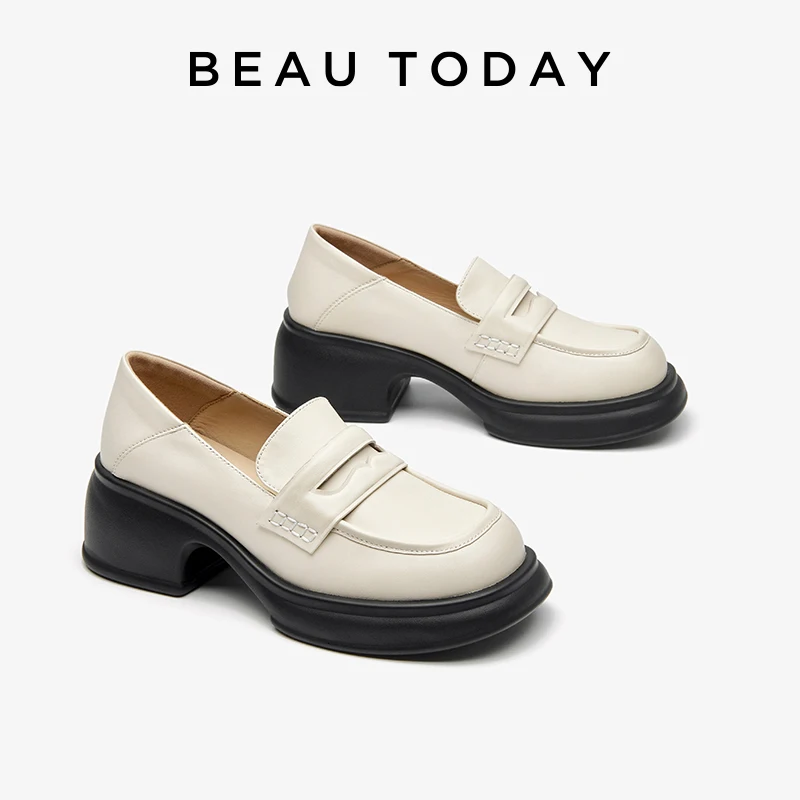 

BEAUTODAY Leisure Loafers Women Genuine Cow Leather Solid Color Round Toe Slip-on Trend 2023 Ladies Shoes Handmade 26601