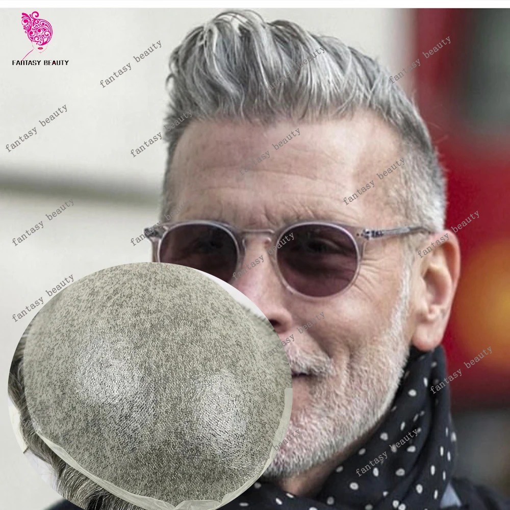 

Необнаружимый парик старика с микрокожей 1B80 60R, протез светлых человеческих волос, супер натуральная линия волос, 0,02 мм, ультратонкий мужской парик