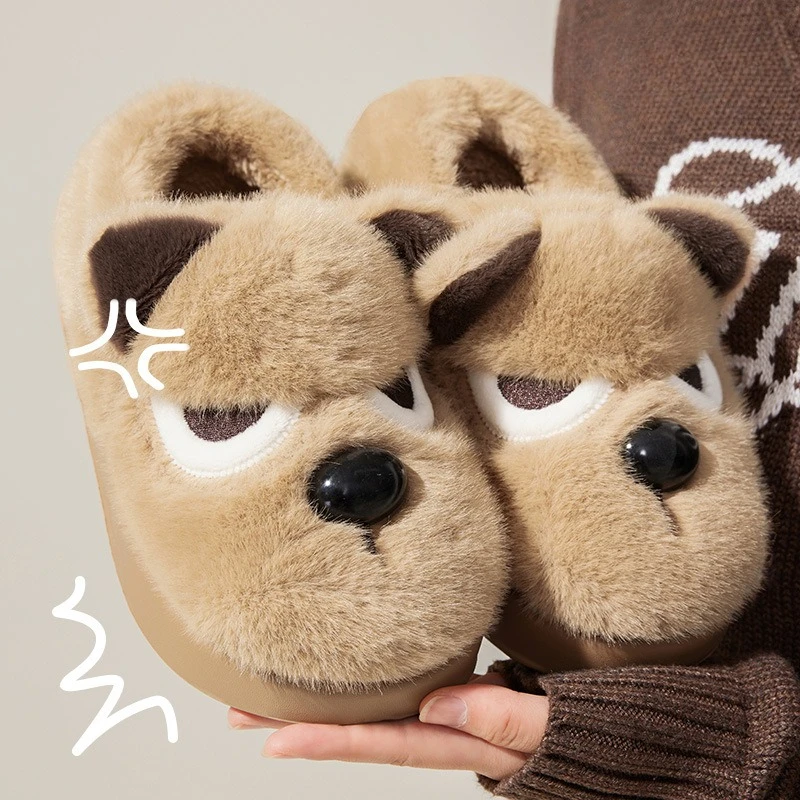 Couple Winter Cartoon Slippers Closed‑Back Fuzzy Cotton Slippers for Women Soft Warm Indoor House Shoes for Men