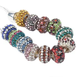 5pcs 13mm Round Clay 5-Row Rhinestones Big Hole Beads for Jewelry Making European Charms Bracelet DIY