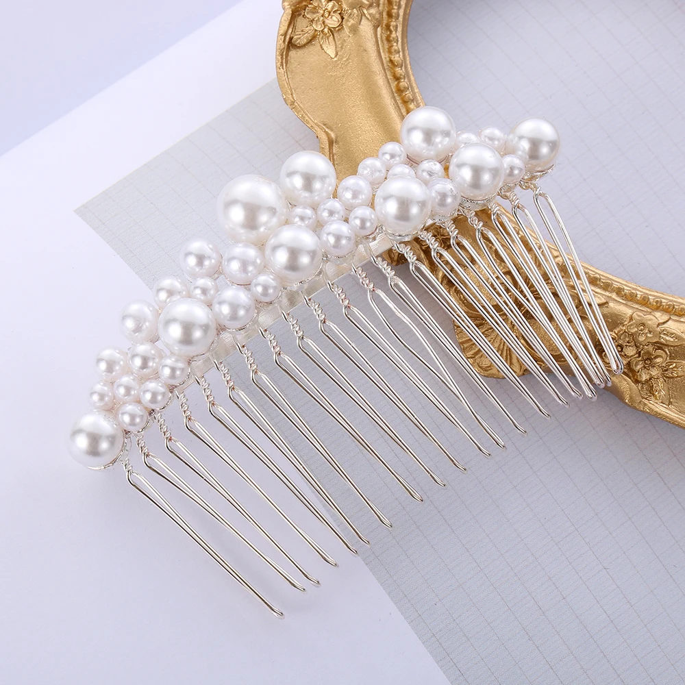 1Pc Fashion Women Pearl Hair Combs Wedding Hair Accessories Hair Pin Rhinestone Tiara Bridal Clips Bride Hair Ornaments