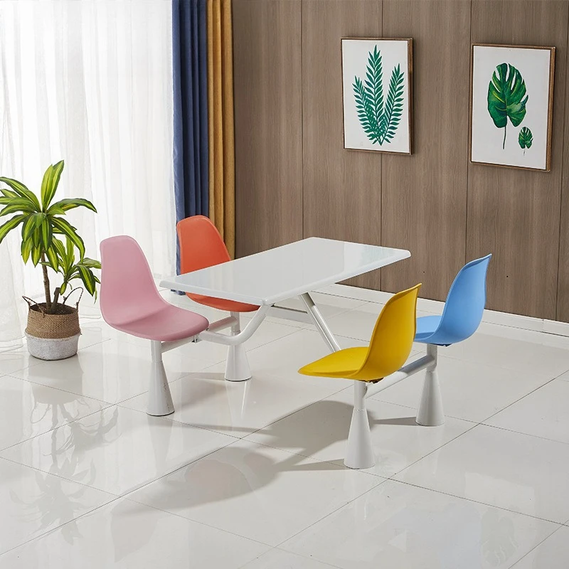 Four-person combination school cafeteria restaurant rounded corner backrest dining table and chairs