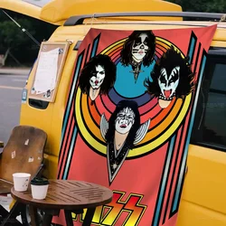 Vintage Heavy Metal Kiss Band Small Size Cheerleading Banner Hand Pulled Flag Outdoor Atmosphere Flags