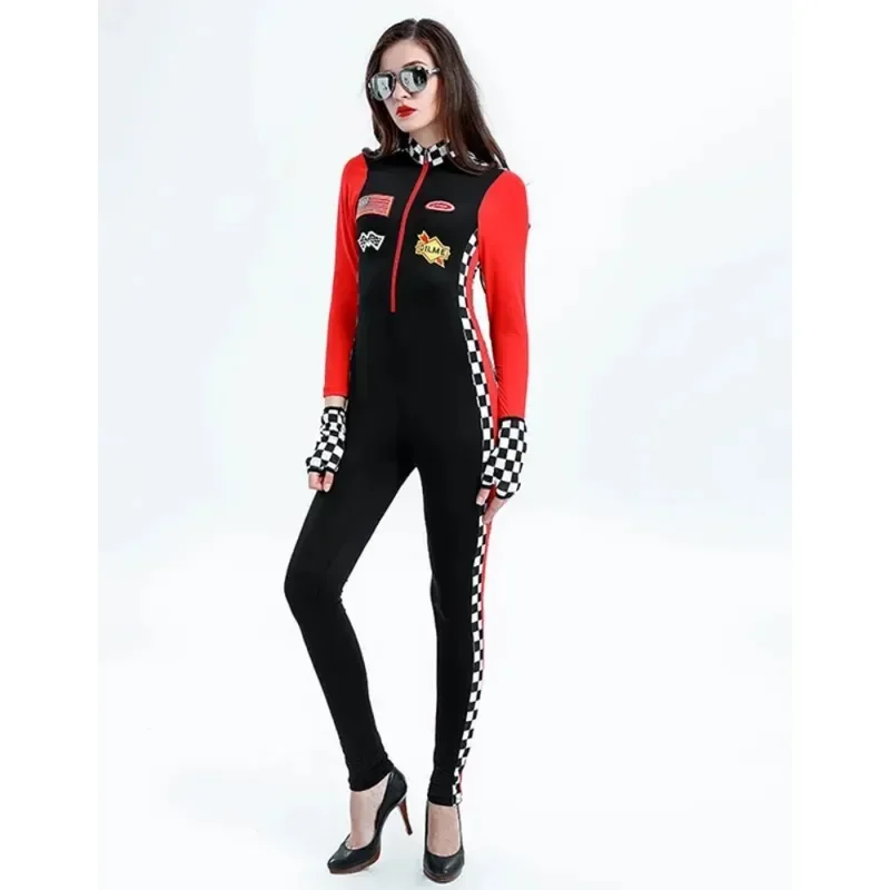 SN60 Women Sexy Miss Moto Jumpsuit Halloween Race Car Driver Costume Racing Girl Car Game Long Sleeves Racer Babe Uniforms1@j$