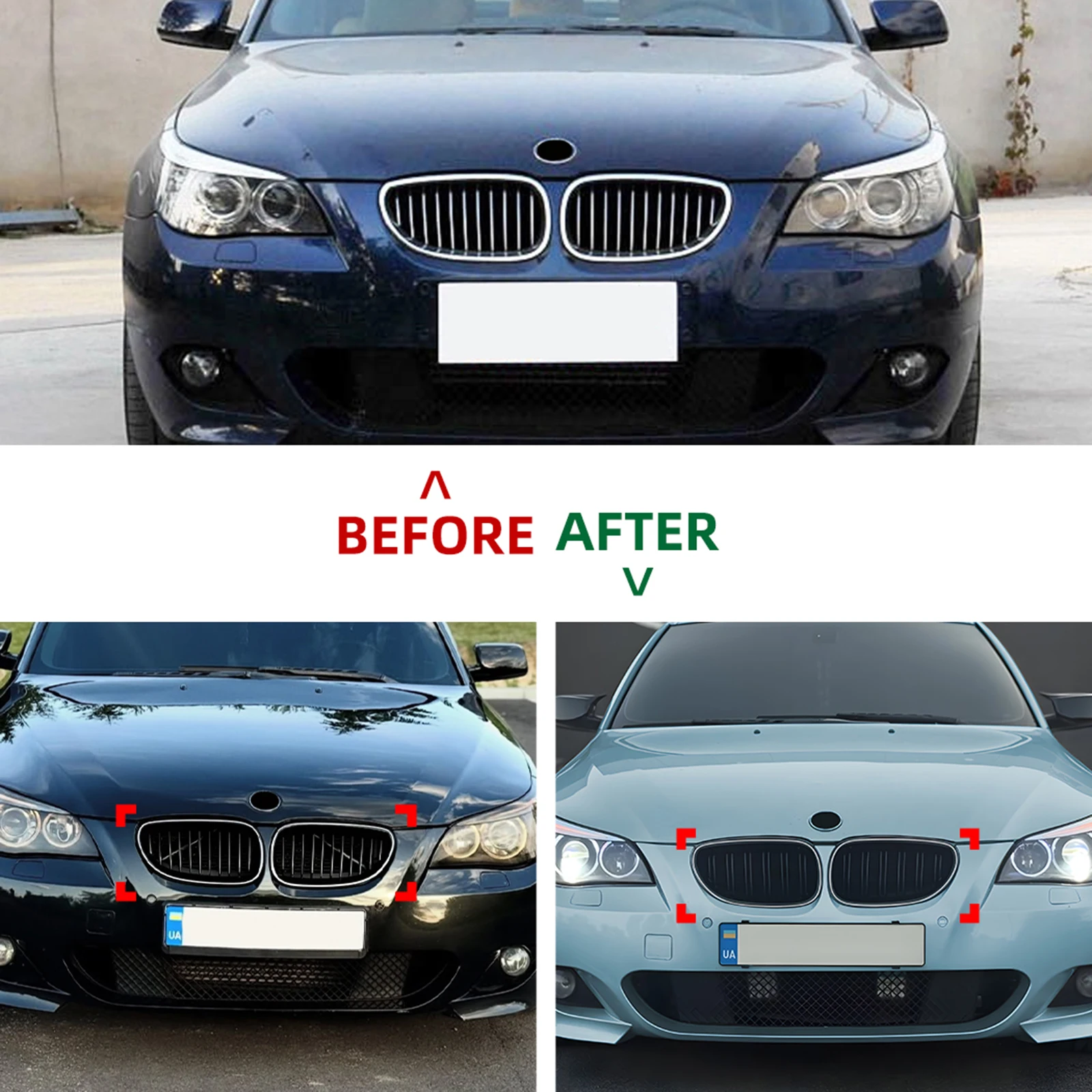 

Car Front Bumper Grille Single Line Style With Light Kidney Grille Racing Grill Hood For BMW 5 Series E60 Sedan E61 Touring M5