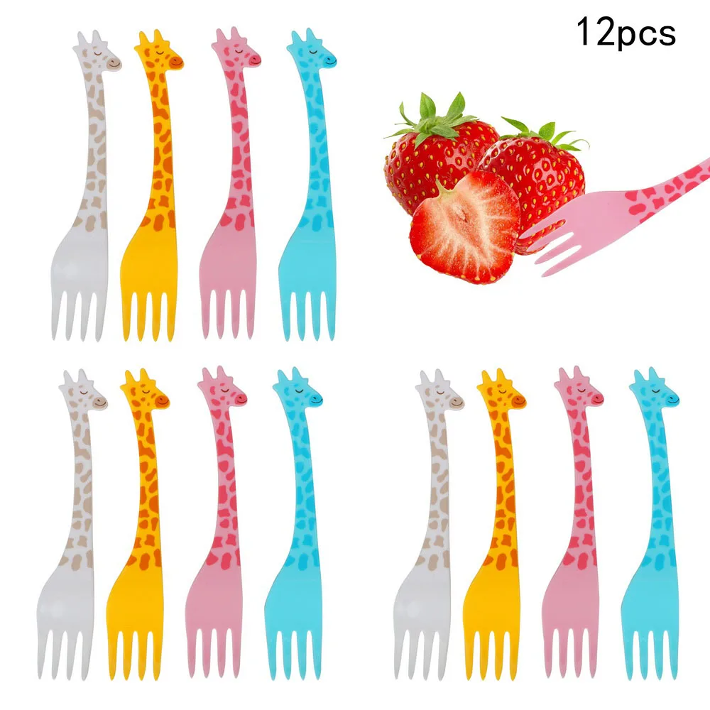 Fruit Snack Toothpick Tableware Salad Desert Forks Kitchen Tool Gadgets Food Picks Cartoon Giraffe Shape 12pcs/set