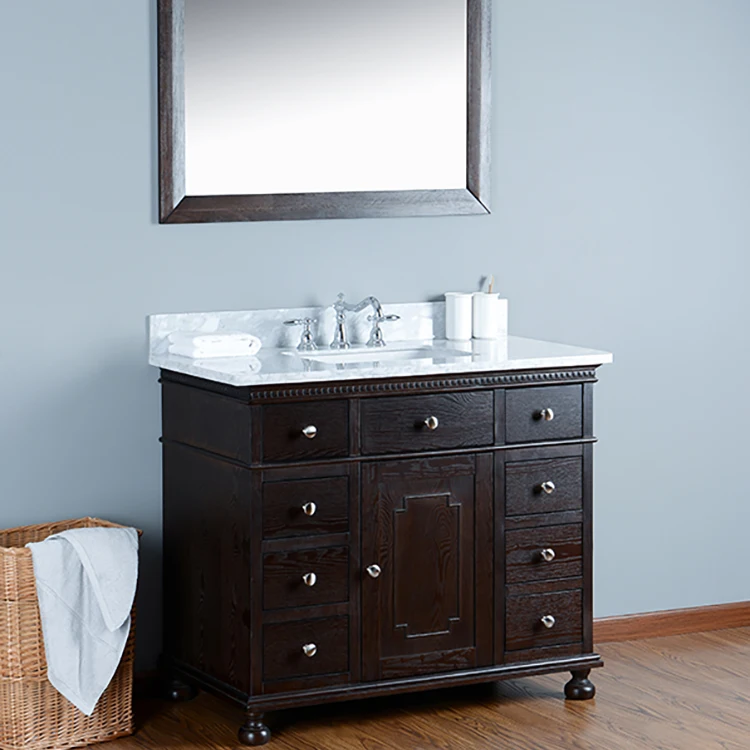 Hotel Vanity Top Bathroom Vanity Floor Standing Mirrored Bathroom Cabinet with Sink