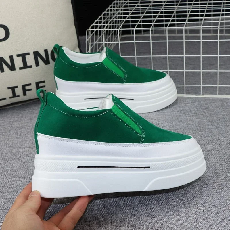 

2024 Spring 8cm Inner Heightening Women's Shoes Autumn New Fashion Lazy Shoes Slip-on Muffin Thick-soled Loafers Casual Shoes