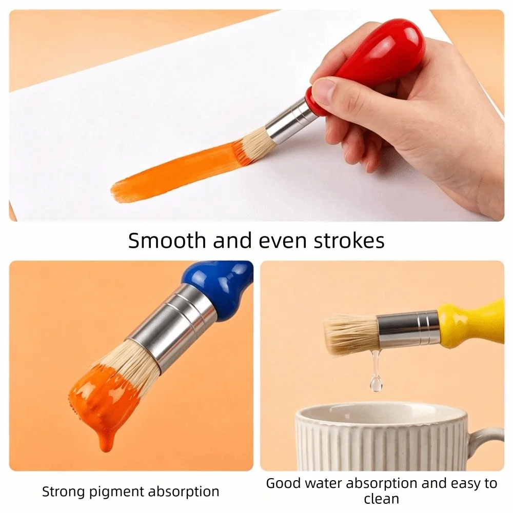 4/6 Pcs Ergonomic Painting Brushes Natural Bristle Plastic Handle Watercolor Brushes Multi-functional Vibrant Color