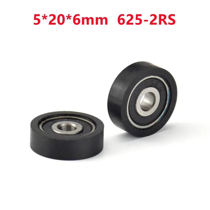 10pcs/50pcs 5*20*6mm Silent Guide Wheel Of Conveyor Belt Polyurethane PU 625RS Roller Bearing Friction Pulley 5x20x6 mm