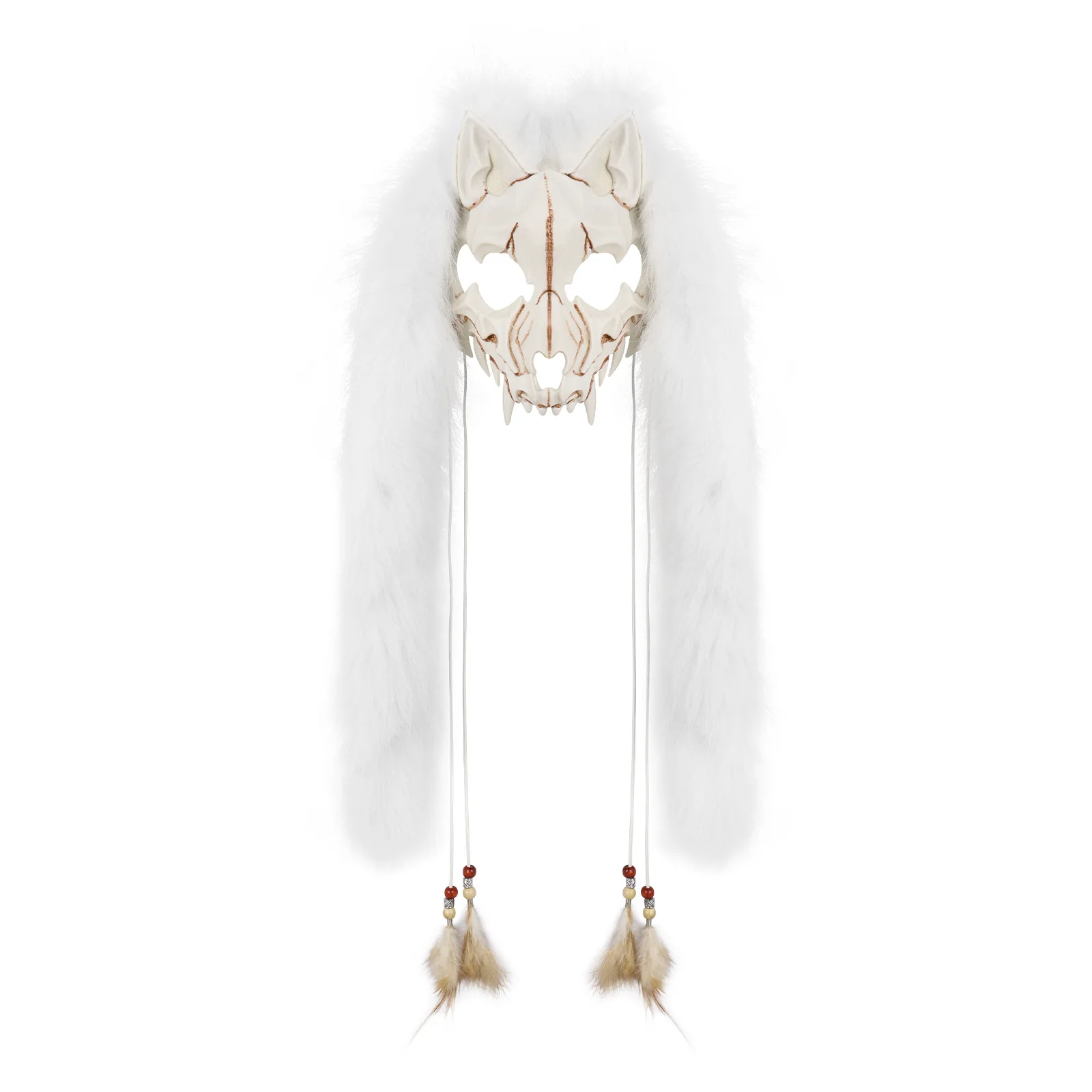 قناع حيوان الثعلب للهالوين مع شعر فروي، غطاء رأس نصف وجه، ملحقات حفلات الكرنفال لأداء العطلات #6