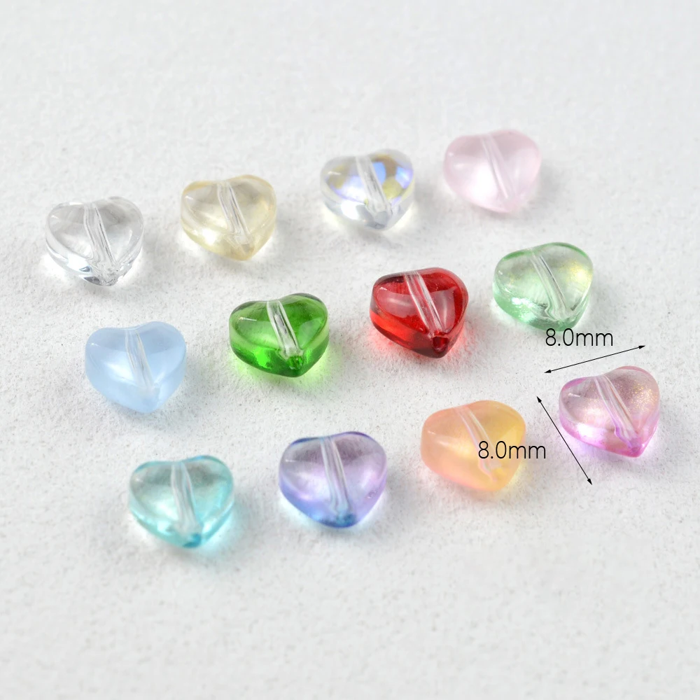 100pcs 8mm Baked Paint Glass Love Heart Colorful Spacer Beads For DIY Bracelets Necklaces Jewelry Making
