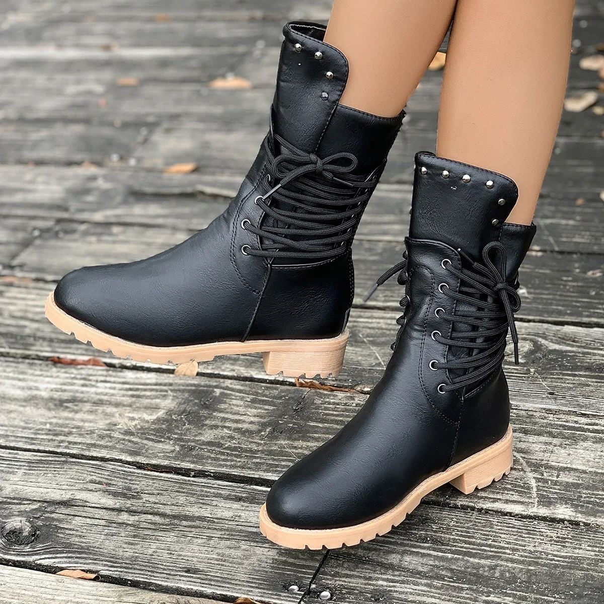 

Women Ankle Boots Winter Fashion Solid Color Boots Soft Sole Chunky Heel Boots Women Casual Comfortable Non-slip Shoes for Women