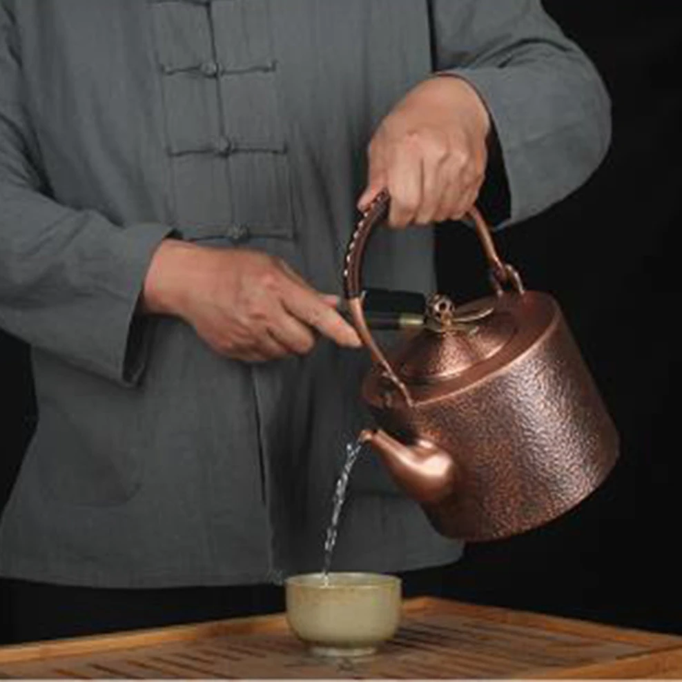 2L Pure Copper Teapot Boiling Water Kettle Handmade Red Copper Tea Infuser With Tea Strainer Beauty Health Tea Set