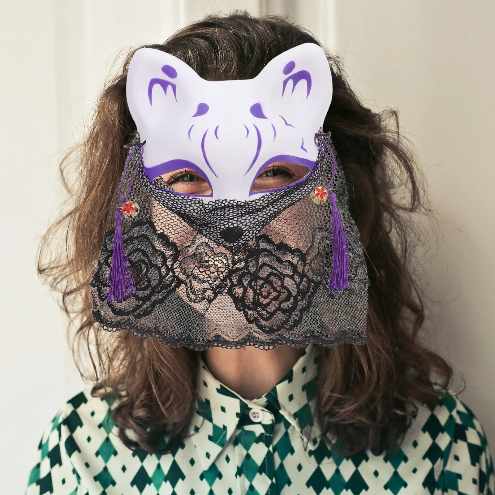 Maska Lisia Pół Twarz Cosplay Ogon Kreskówka Poliester Halloween Maskarada Dziecko