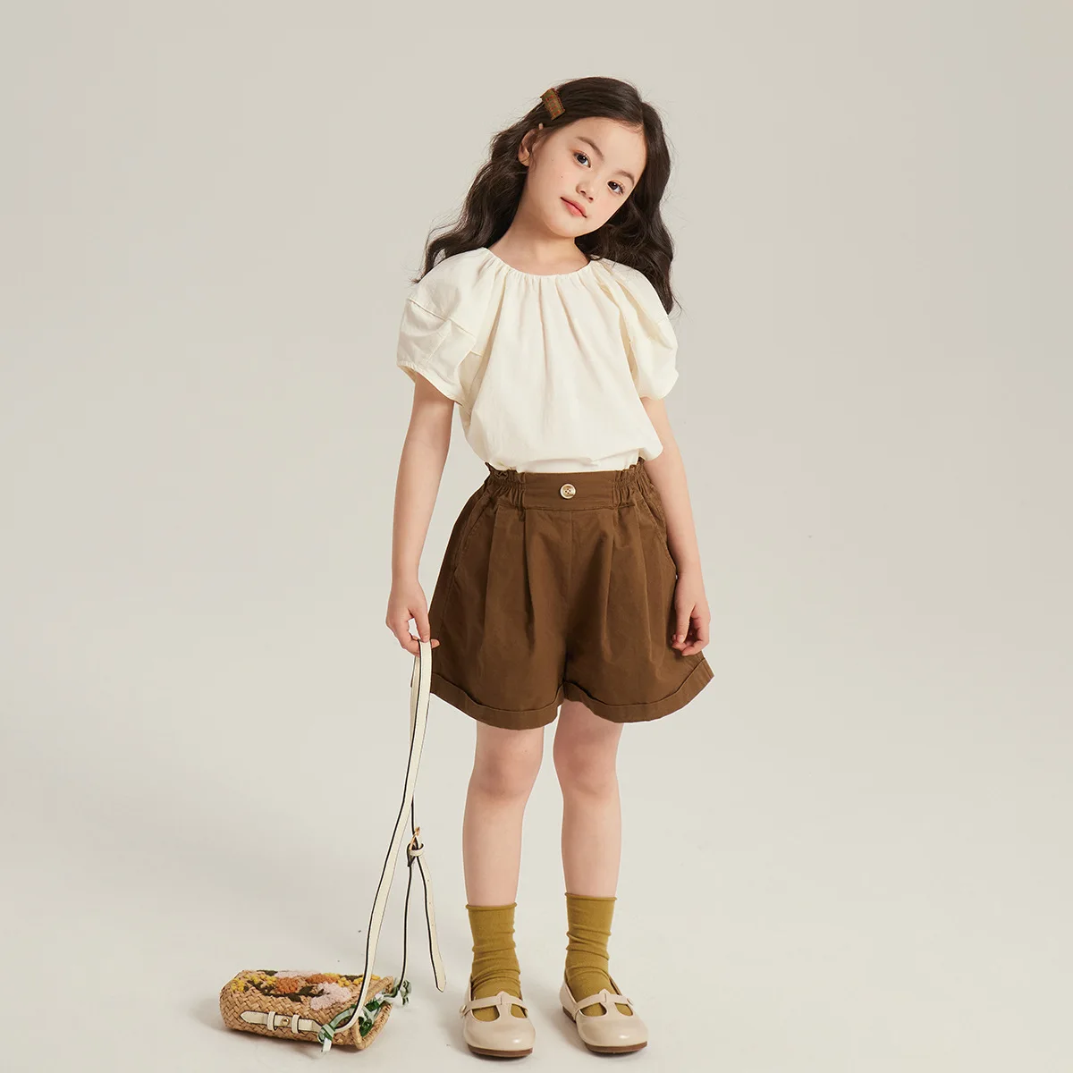 Girl Short 2024 Summer New Girls Shorts Korean Style Rolled Pants Legs Baby Girls Cargo Shorts Pure Cotton Children Girl Shorts