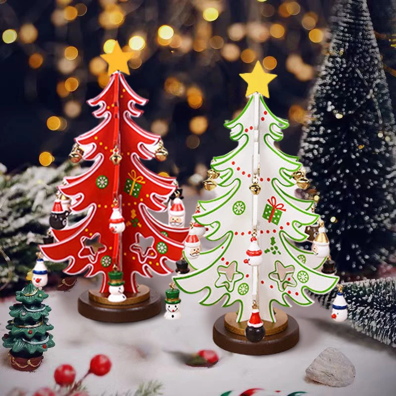 1PCS Stereoscopic Christmas Tree Diy Hand Assembled Plywood Wooden Scene Layout Christmas 3-Color Fork Tree Window Decorations