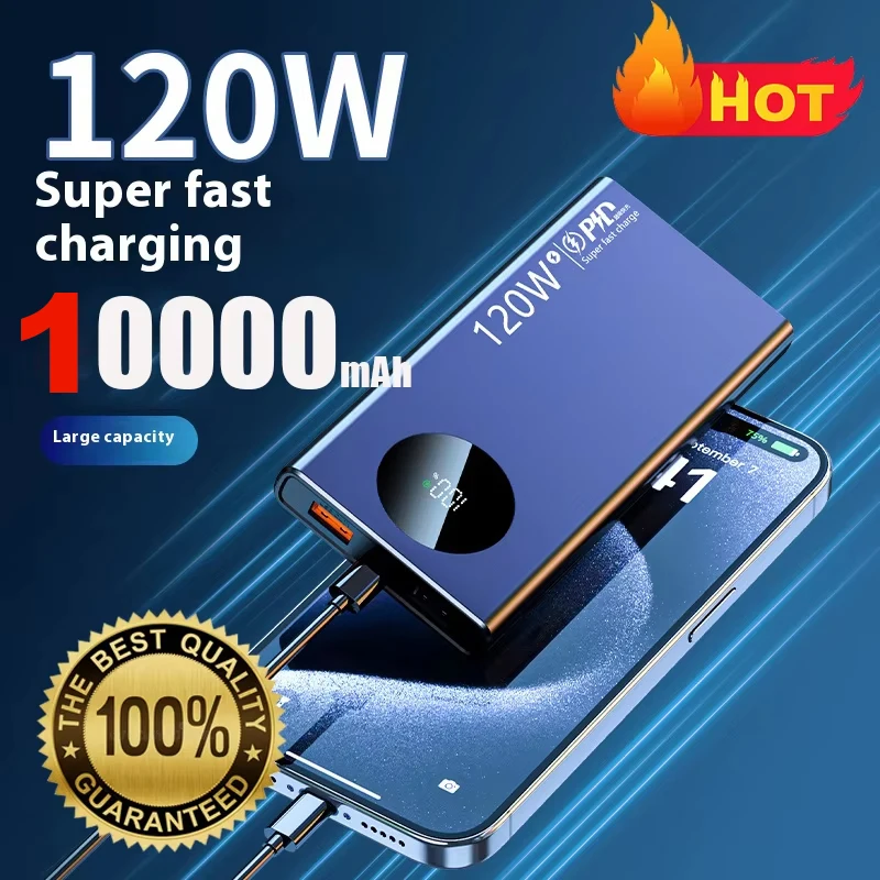 10000mAh 120W Super szybkie ładowanie Powerbank przenośna ładowarka do iPhone Samsung Huawei xiaomi Power Bank o dużej pojemności