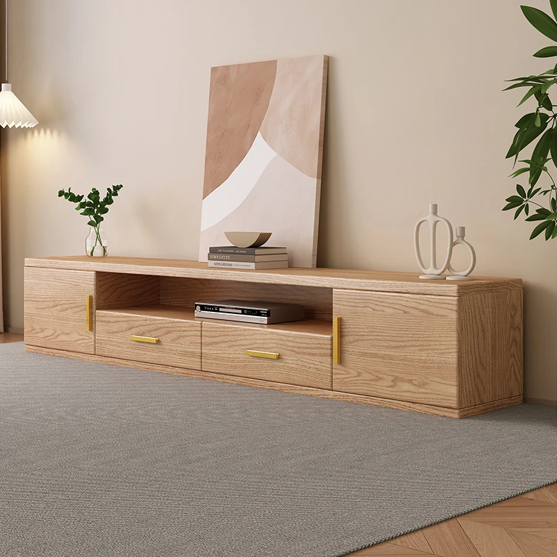 

Nordic log wind ash wood solid wood TV cabinet modern simple living room household small apartment coffee table combination