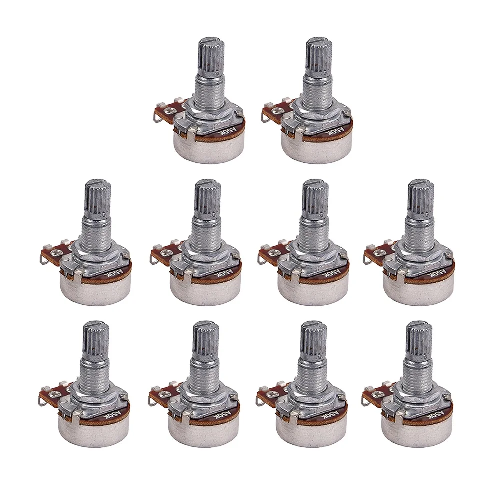 

10pcs Audio Potentiometers Ohm Long Shaft Coarse Knurled Full Size Guitar Bass Volume Tone Control Knobs Parts