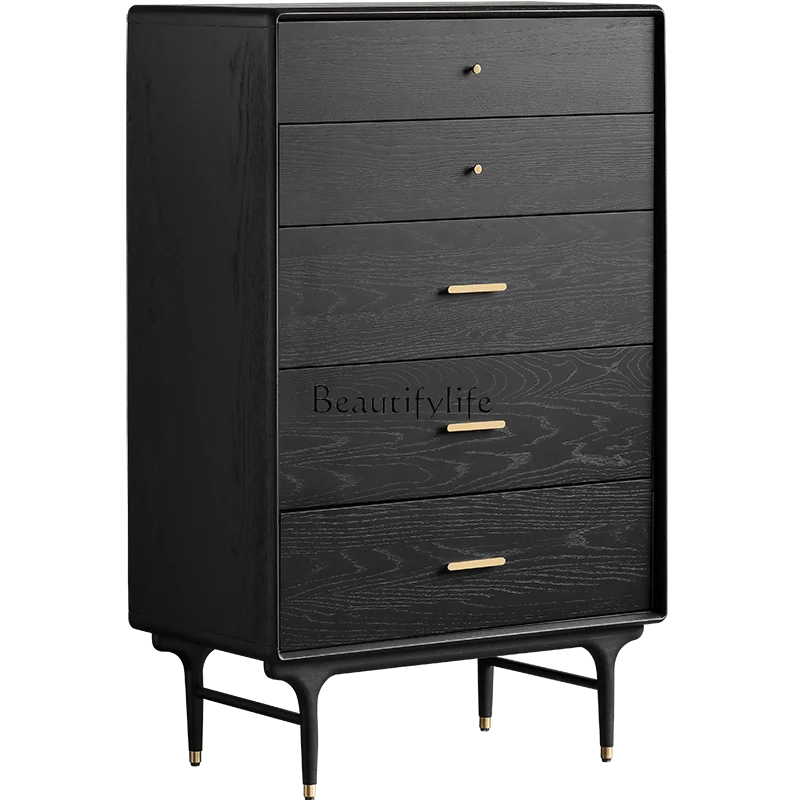 

Mid-Ancient Retro Style/Solid Wood 5-Drawer Cabinet Modern Underwear Oak Edge Italian Minimalist Locker