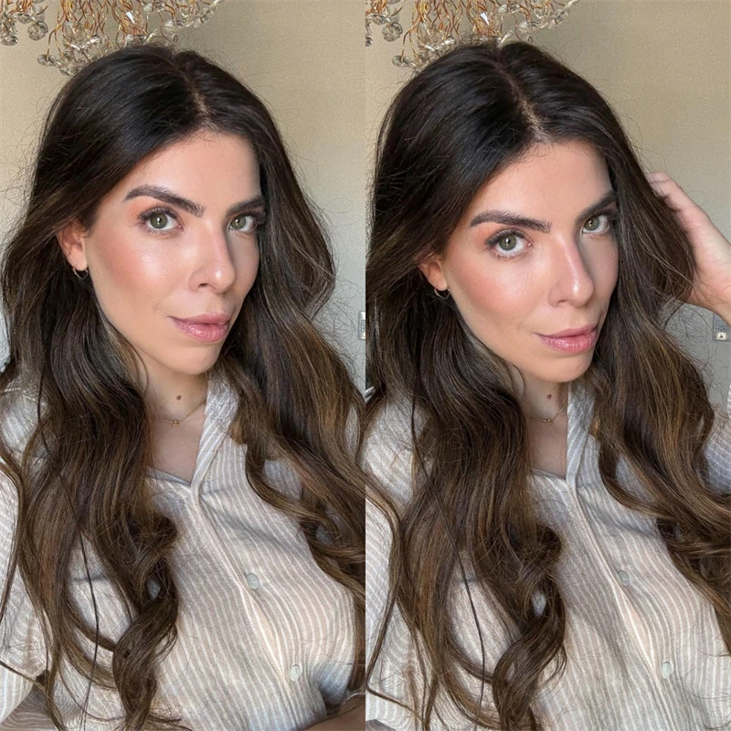 High Density Wig Long Wave Synthetic Lace Frontal Wig Ombre Dark Brown Blonde Realistic Look Hairline Wig High Temperature Silk
