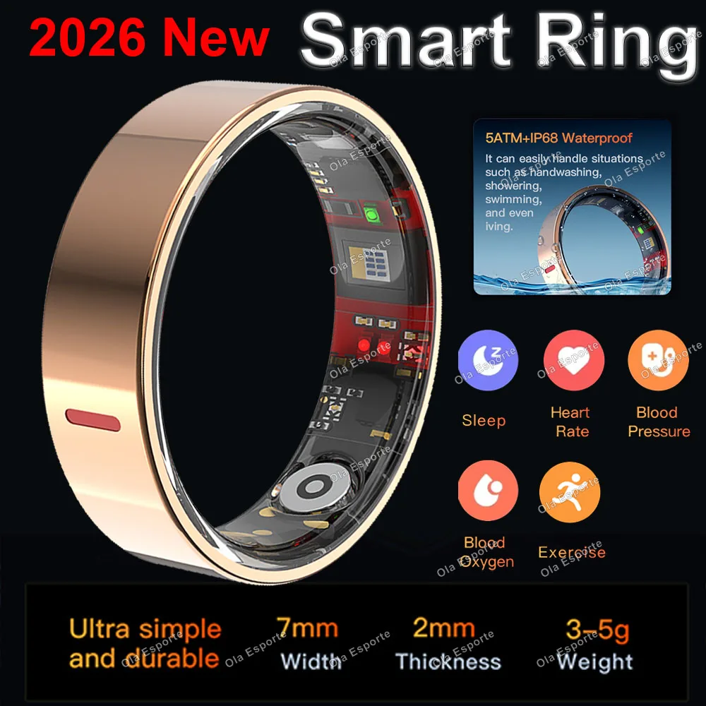 

2026 New Smart Ring 5ATM+IP68 Waterproof Rings Heart Rate Blood Pressure/Oxygen and Sleep Health Monitoring Sports Smartring Men