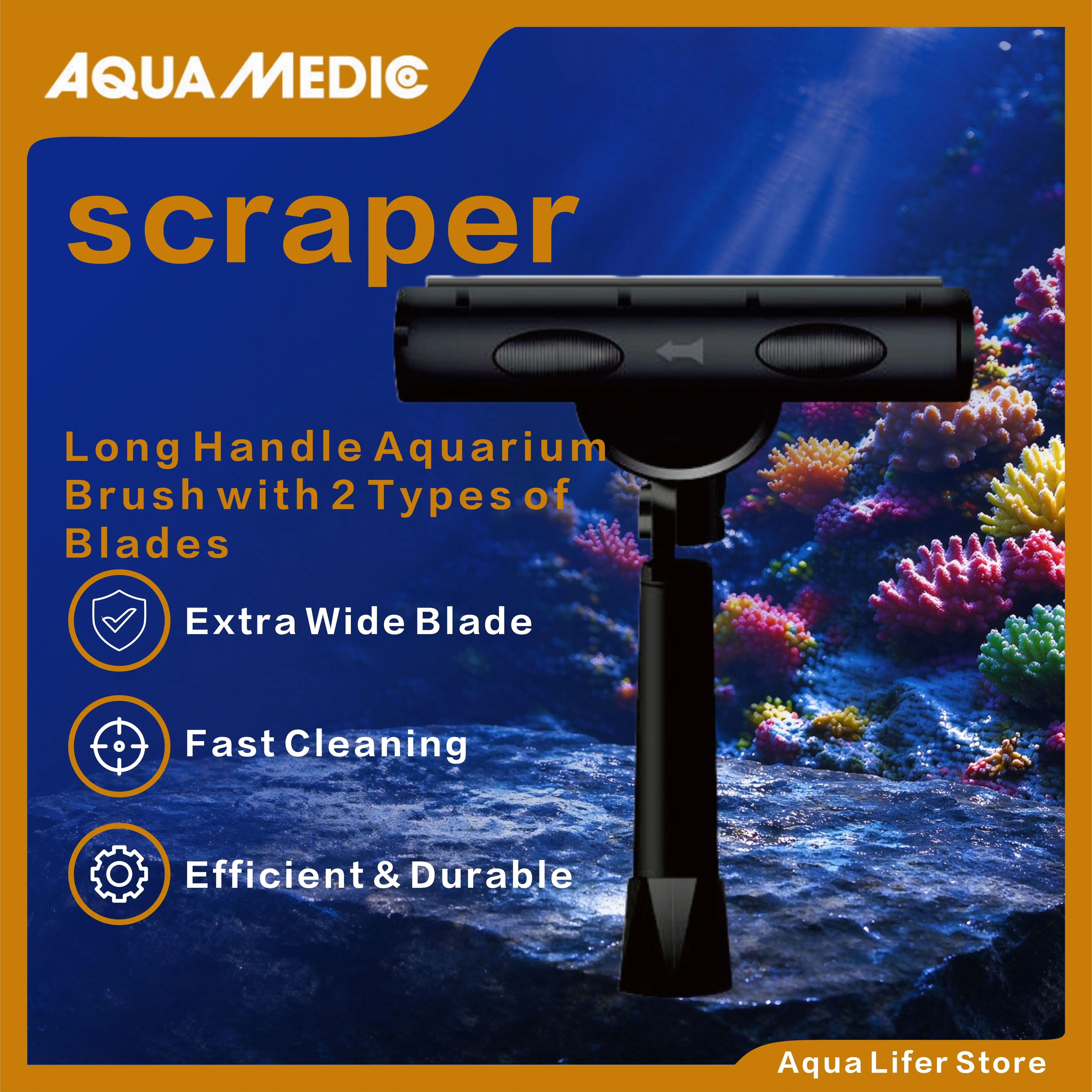 Aqua Medic Aquarium Cleaning Brush, Long-handled Algae Scraper, Algae Removal Knife, Fish Tank Glass Cleaning Tool