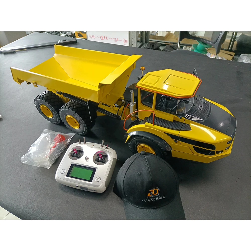 JDM 166 1/14 E450C hydrauliczne RC przegubowe wywrotka RTR żółty W/System oświetlenia dźwiękowego Flysky I6s 10CH silnik