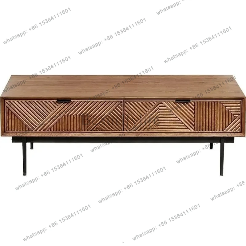jj58 British solid wood carving flower drawer rectangular coffee table small apartment solid wood tea table coffee table Nordic