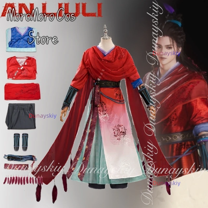 

WHERE WINDS MEET Game An Liuli 코스프레 A Illusion Performer With Red Clothes With Black Hand Hook Wig 코스프레 Костюм Все комплекты