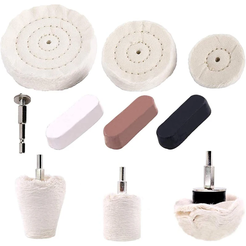 

Buffing Pad Polishing Wheel Kits 10Pcs, 1/4Inch Hex Shafts, Cone/Column/Mushroom/T-Shaped Wheel Grinding Head