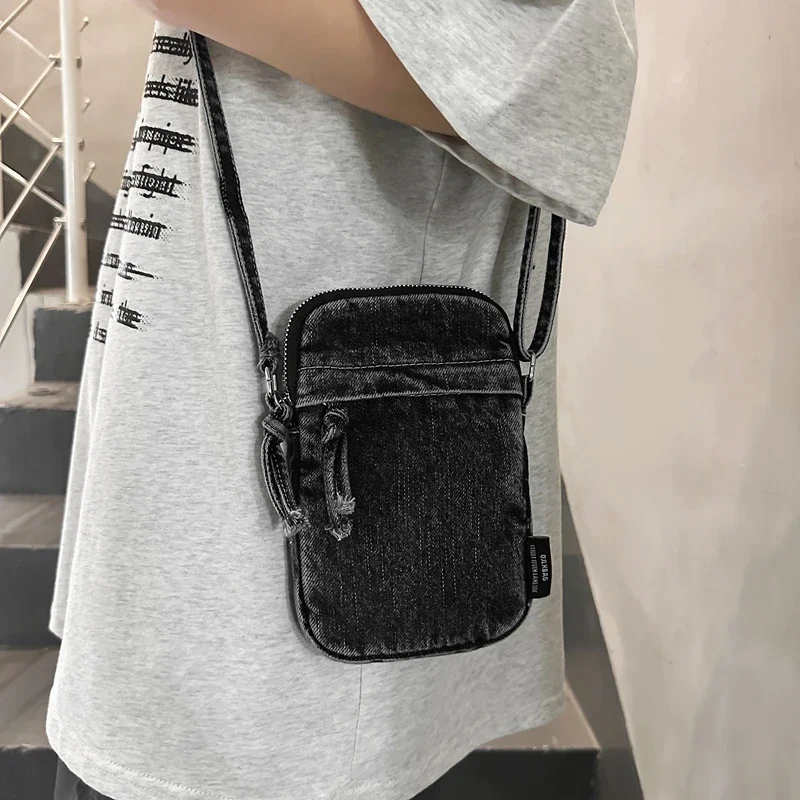 Zipper Sewing Thread Women\'s Shoulder Bag 2024 New Women\'s Crossbody Bag Mobile Phone Bag Hot Selling Design Mini Denim