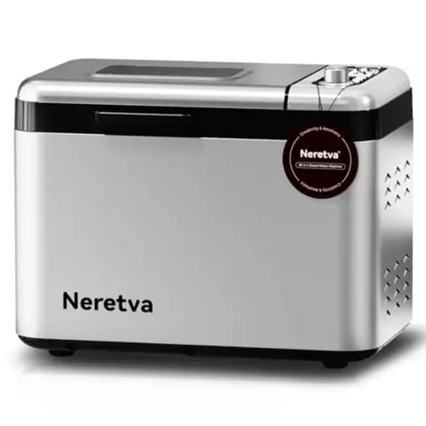 Bread Maker for Home Kitchen Use, Stainless Steel, Silver, 3.3LB Capacity with Dual Heaters and Auto Nut Dispenser