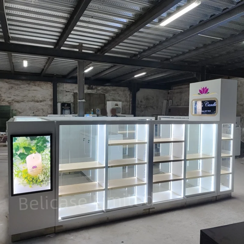 Personalizado Flower Display Cabinet com Luz LED, Quiosque De Vidro, Candle showcase, Retail Store, Alta Qualidade